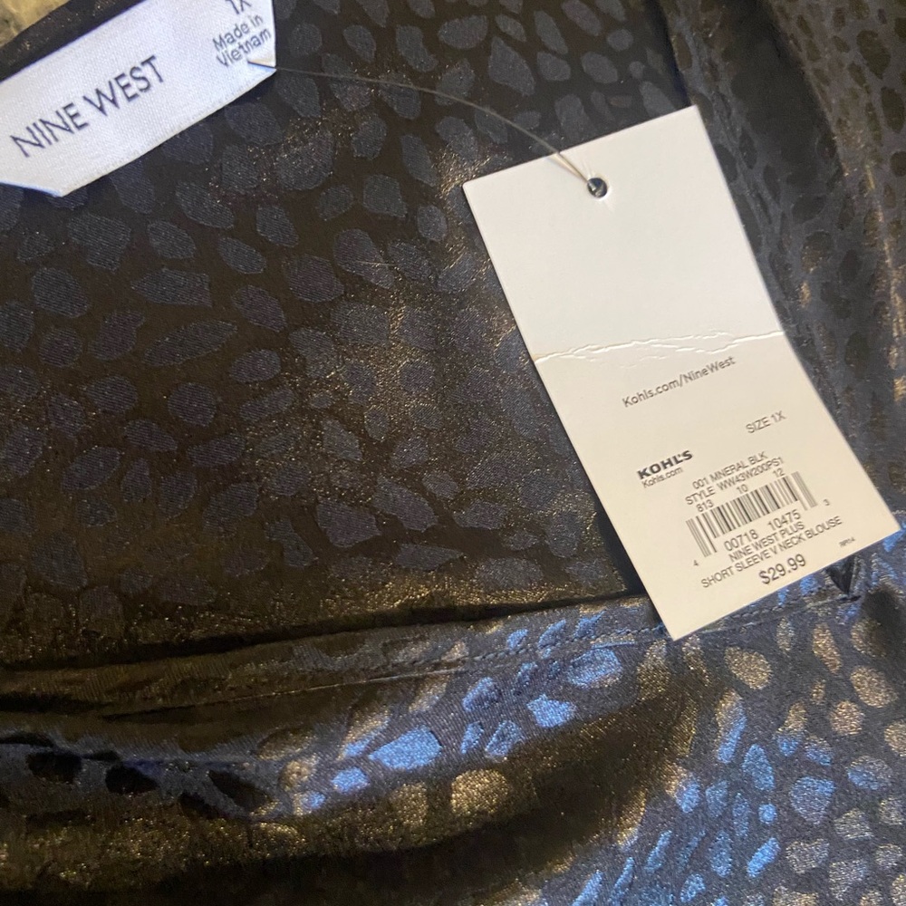 Nine West Shimmery Black Animal-Print Top